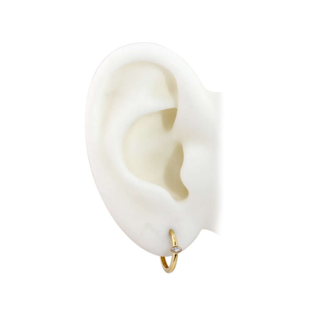 Half Bezel Marquise Huggie Diamond Earrings