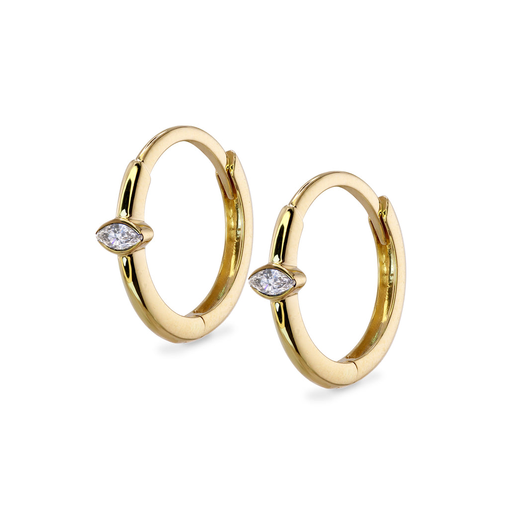 Half Bezel Marquise Huggie Diamond Earrings