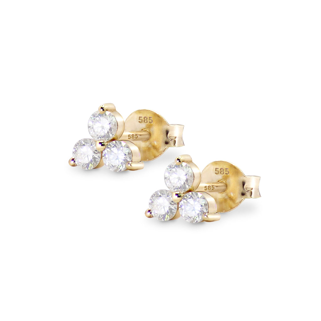 Three Petal Flower Diamond Stud Earrings