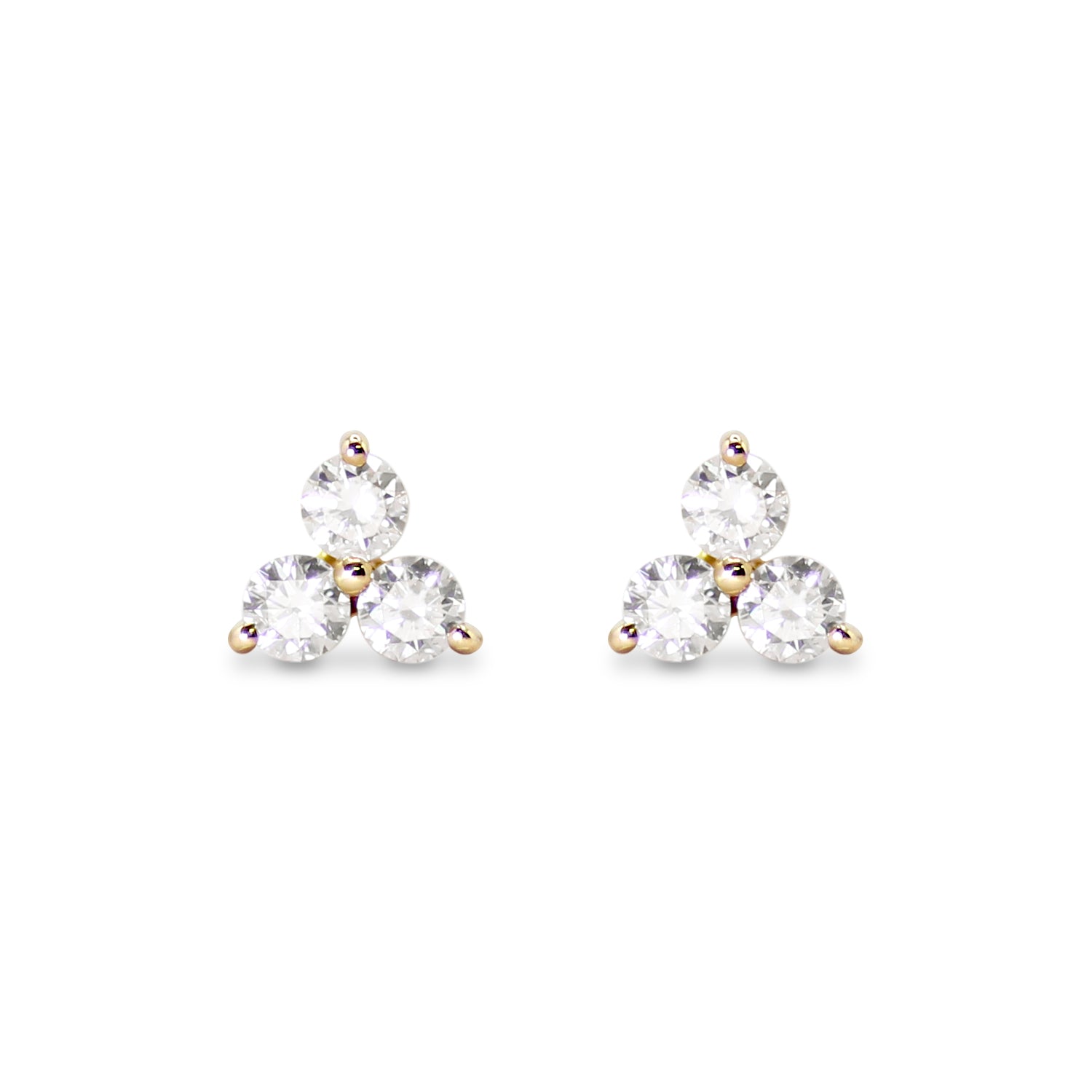 Three Petal Flower Diamond Stud Earrings