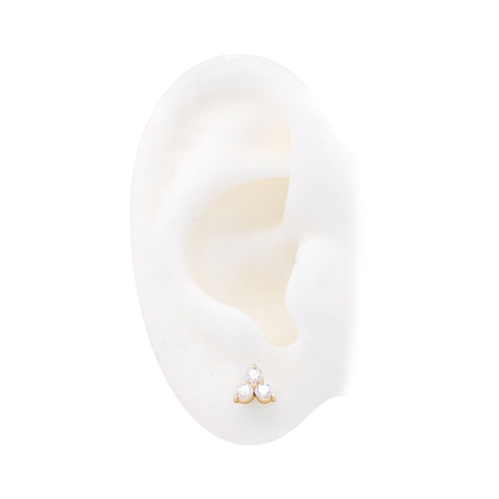 Three Petal Flower Diamond Stud Earrings